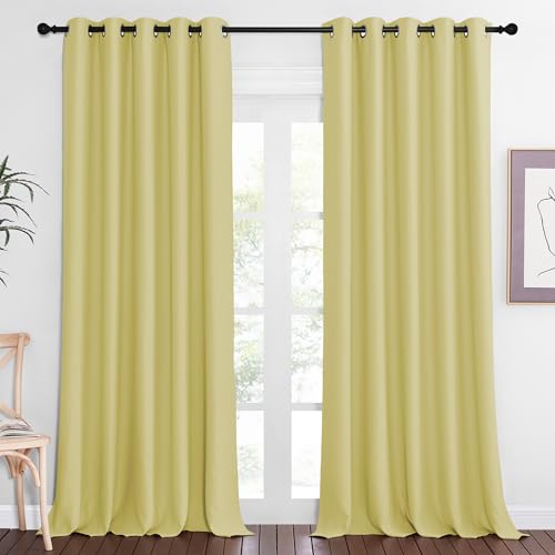 NICETOWN Patio Blackout Curtain Panels - Extra Wide Sliding Door Thermal Insulated Drape, Privacy Room Divider Curtain for Bedroom Office (Paler Yellow, 66 x 118 Inch Long)