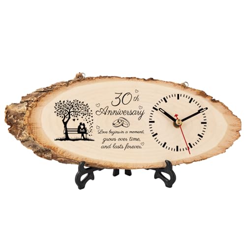 BeauGift 30th Anniversary Wood Gifts for Husband Couples, 30th Wedding Anniversary Keepsake Gifts for Him Her, 30 Years Anniversary Marriage Gift Ideas Wooden Clock