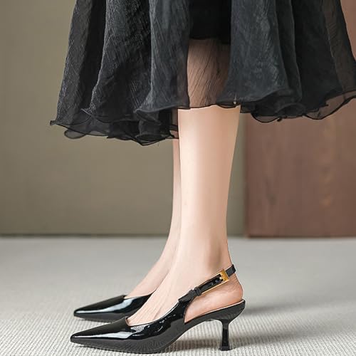 Women's Patent Pointed Toe Kitten Heel Slingback Pumps with Adjust Ankle strap Summer Fashion Closed Toe Elegant Low heel Dressy sandals for Wedding Bridal Party Evening4