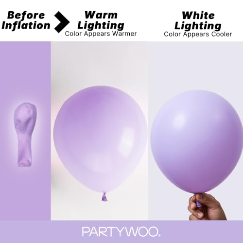 Image of PartyWoo Lavender Balloons 100pcs Different Sizes Pack of 18 12 10 5 Inch Light Pastel Purple Lilac Balloon Arch Kit for Baby Shower Bachelorette Fairy Birthday Princess Party Decorations Purple-Q10