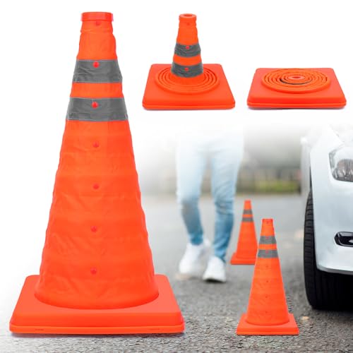 TAOPE Conos de Seguridad Vial Plegables de 45cm, Conos Emergentes Multiusos con Collar Reflectante, Conos de Tráfico Naranjas para Estacionamiento en Carreteras, Práctica de Conducción (Naranja 1 PCS)