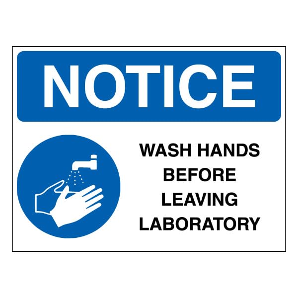 Panneau de sécurité autocollant vinyle 400 x 300 mm Wash Hands Before Leaving Laboratory