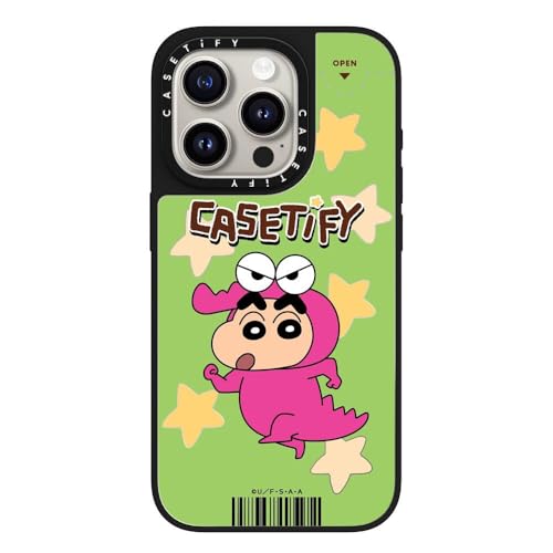 CASETiFY MagSafe �Ή��~���[ iPhone 15 Pro �P�[�X [���ː� / 1.5m����̗����������N���A / Crayon Shin-chan Co-Lab] - �V���o�[ (�u���b�N�o���p�[) - Chocobi Case