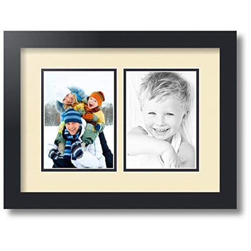 ArtToFrames Collage Photo Frame Double Mat with 2-5x7 inch Openings with Black Frame and Cream Top Mat