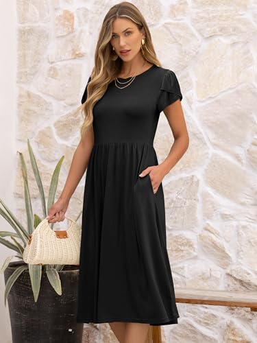 ANRABESS Women's Summer Short Sleeve A-Line Midi Dresses Casual Floral T-Shirt Dresses Flowy Beach Sundress with Pockets2