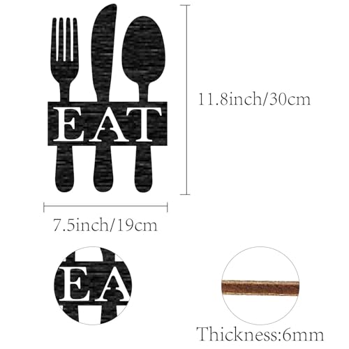 CREATCABIN Word Eat Sign Laser Cut Wood Letter Sign Fork Spoon Wall Decor Cutouts Unfinished Wooden Signs Wall Art Hanging Sculpture for Crafts DIY Farmhouse Kitchen Dining Room Black 11.8x7.5Inch - Image 2