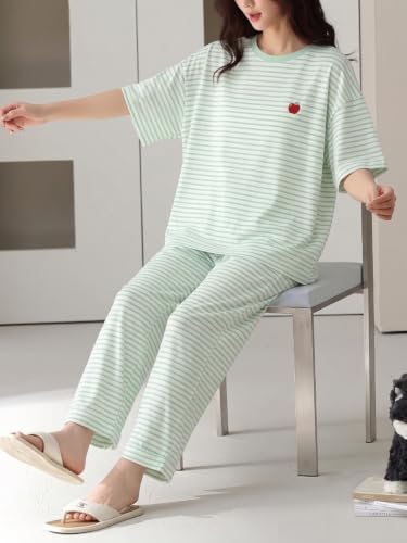 Image of Louis Luxe Cotton Blend Womens Korean Night Dress || Full Pyjama Set || Korean Nightsuit ||Women Nightwear ||Round Neck Full Sleeve Nightsuit || Loungewear || Everyday Nightdress (ND-12)