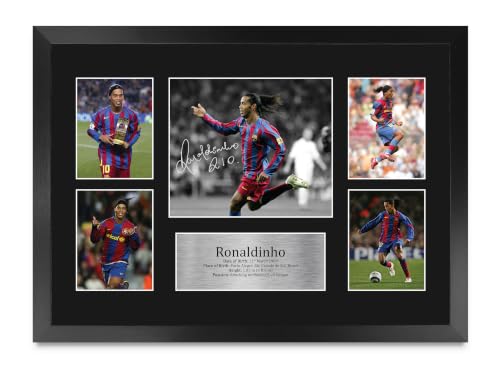 Ronaldinho foto enmarcada A3 con autógrafo impreso de recuerdo para coleccionistas
