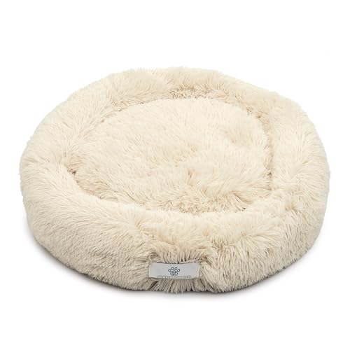 pfoten&nasen® Wolke 7 Hundebett S [Beige, 65 cm] – Flauschiges Donut-Kissen für kleine Hunde & Katzen – Waschbar mit abnehmbarem Bezug