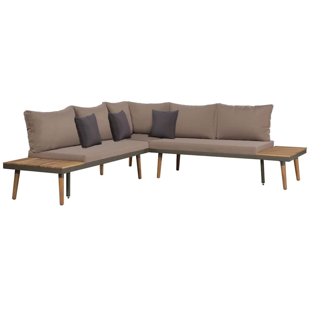 Set Divani da Giardino 4 pz in Legno di Acacia Marrone con Cuscini per Esterno Patio Relax Lounge Modulare Resistente a Atmosfera e Uso Esterno per Famiglia e Ospiti