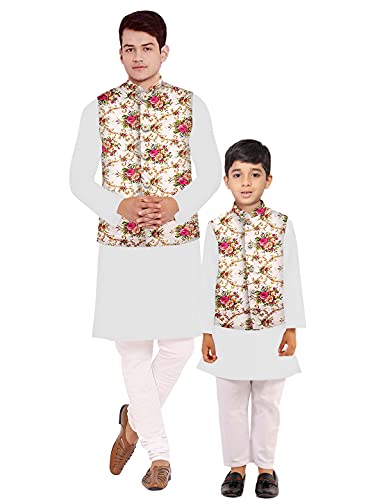 Image of Os mens kurta pyjama with nerhu jacket combination of baap-beta & father and son's | 100% cotton kurta pyjama | Nerhu jacket satin material