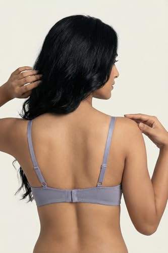 Image of Zivame Padded Plunge Wired Medium Coverage Tshirt Bra-Silver Bullet