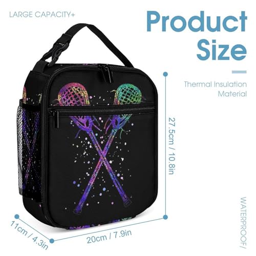 Crossed Lacrosse Glitter Printed Backpack with Lunch Box Bag Pencil Case Pouch 3pcs Daypack Set for Women Men4