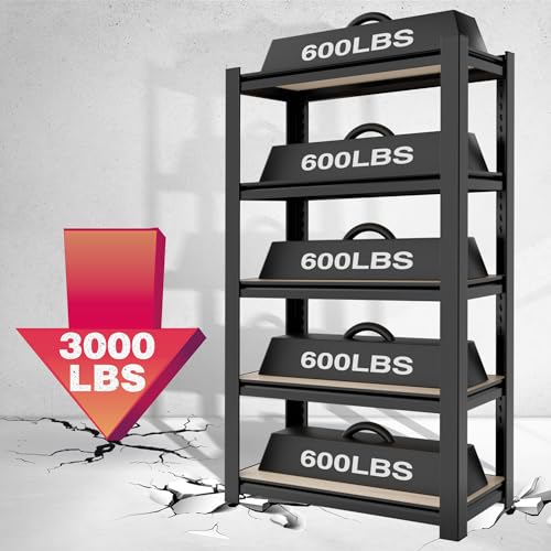 Image of WORKPRO 5-Tier Black Shelving with Board, 24.1 inchWx16.2 inchDx60 inchH, 3000LBS Load | Boltless, Adjustable,Waterproof Board, 3000lbs Heavy Duty