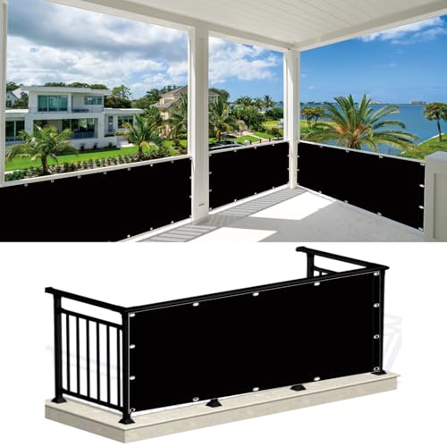 Brise vue balcon imperméable et coupe-vent avec œillets de fixation noirs - 2