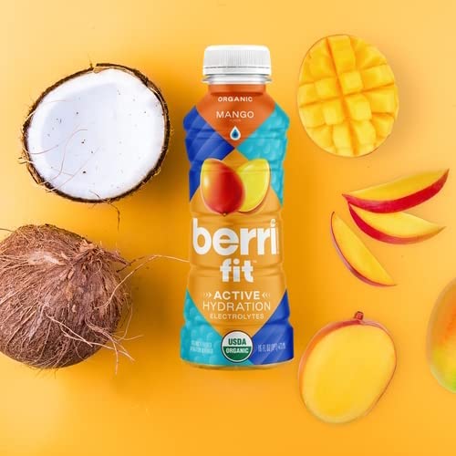 Berri Fit Hydration - Organic Mango Flavor Natural Sports Drink - Plant-Based Electrolyte Beverage – Low Calorie, Paleo Coconut Water Solution, 16Oz, 4Ct #TOP7