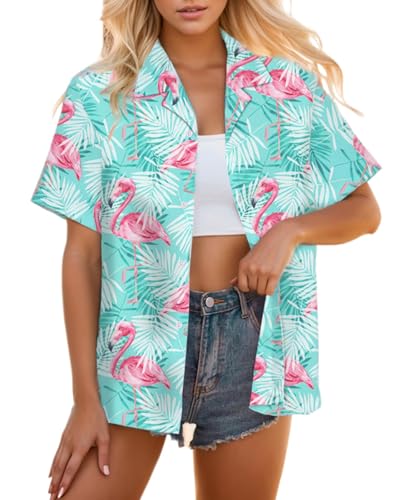Image of SANGTREE Girls & Women's Hawaiian Shirts Button Down Short Sleeve Floral Tropical Shirt Beach Vacation Blouse Tops