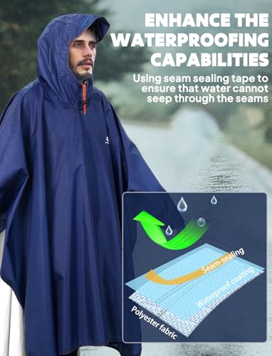 Image of ANYOO Hooded Rain Poncho for Adults Waterproof Lightweight Rain Coat for Men Women Reusable Rain Jacket for Emergency Outdoor