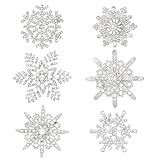 DICOSMETIC 6 piezas 6 estilos Navidad copos de nieve Pines de Solapa de aleación de plata diamantes de imitación de invierno broches de copos de nieve conjunto de accesorios de joyería de Año Nuevo