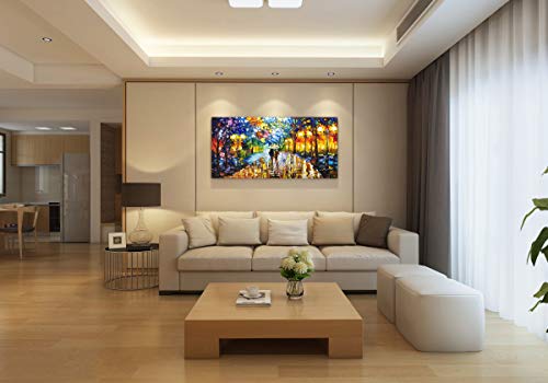 V-inspire Art, 24X48 inch Modern Abstract Canvas Oil Paintings Wall Art Rain Night Street View Hand Painted Acrylic Art Wood Frame Painting Living Room Bedroom Office Decoration Ready for Hanging - Thumbnail 5
