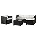 Juskys Polyrattan Lounge Punta Cana L wetterfest mit Sofa, Sessel, Hocker, Tisch & Kissen - 4-5 Personen - Gartenlounge Gartenmöbel Set schwarz/Creme