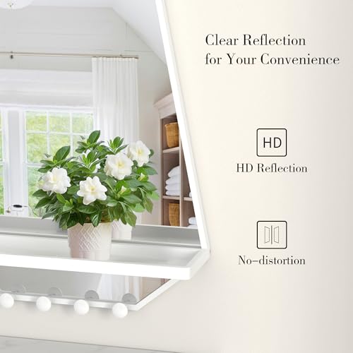 Image of BEAUTME 26x20 inch Bathroom Mirror with Shelf, Irregular Hexagonal Metal Wall Mirrors with Hooks, Bathroom Vanity Mirror Farmhouse, Wall Mounted Mirror Decor for Living Room Bedroom Entryway (White)