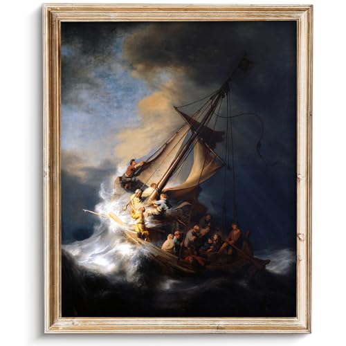SQGGZH Vintage Wall Art The Storm on the Sea of Galilee by Rembrandt Dutch Baroque Painting Print Dark Academia Art Print for Gallery Bedroom, Kitchen, Living Room or Office -8" x 10"-UNFRAMED
