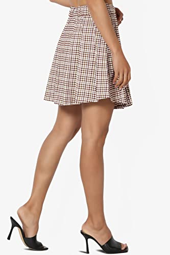 TheMogan Check Plaid Stretch Twill Elastic High Waist Pleated A-line Mini Skirt4