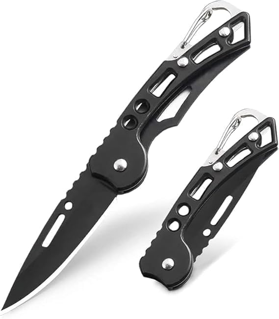 Portable Folding Utility Knife with Carabiner Clip | Manual Foldable Utility Tool for Carton Opening, Rope Cutting & General Household Use | Compact Black Utility Knife-image-31