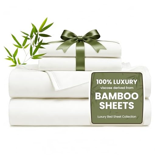 Love's cabin 4 Piece Full Size Sheet Set, 100% Rayon Derived from Bamboo, Cooling & Breathable, Soft Silky Deep Pocket up to 16", Hotel Luxury Bedding for Hot Sleepers, White