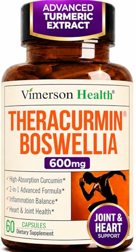 Advanced Turmeric Curcumin Supplement for Joint Support & Inflammation Enhanced Absorption Theracurmin 600mg with Boswellia Serrata for Mobility & Recovery Vegan Gluten Free 60 Capsules