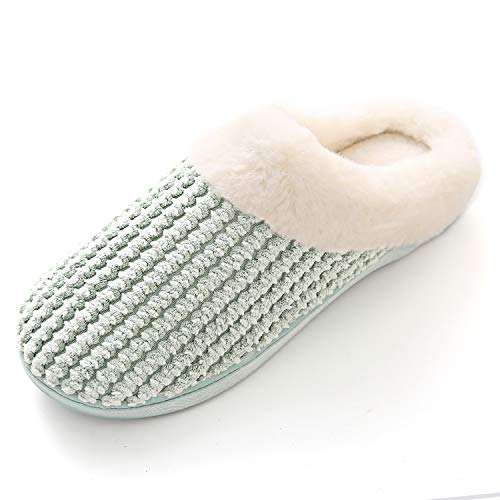 KISCHERS Hiver Coton Peluche Chausson Femme Homme Doublure Intérieure Chaud Confortable Pantoufles Antiderapant Taille 36-47 (38/39 EU, Vert)