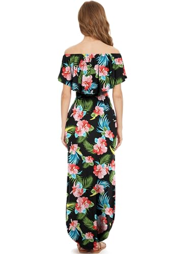 Image of LILBETTER Womens Off The Shoulder Ruffle Party Dresses Side Split Beach Maxi Dress