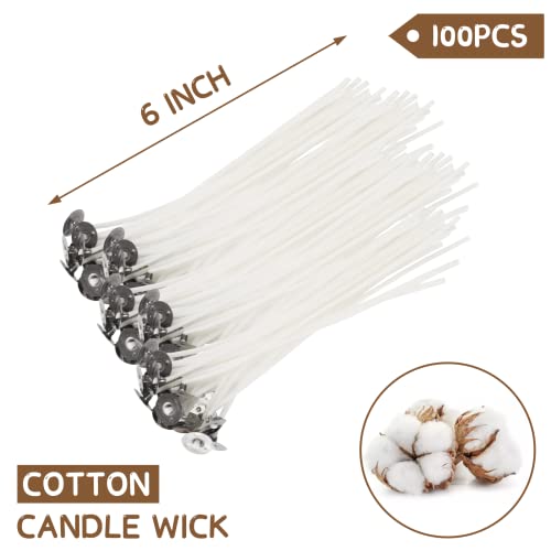 image for JEAWIWI Candle Wick 6 in 100 Pcs with 100 Pcs Wick Stickers and 10 Pcs