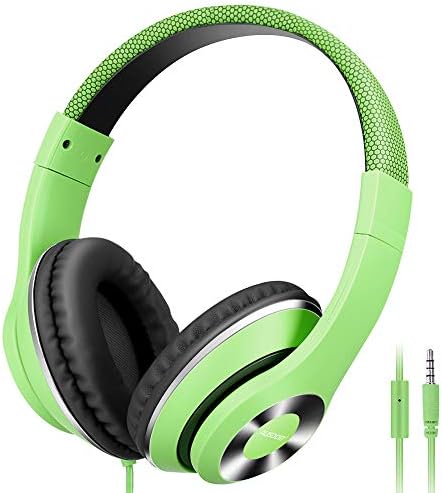 AUSDOM Lightweight Over-Ear Wired HiFi Stereo Headphones with Built-in Mic Comfortable Leather Earphones Noise Isolating Adjustable Deep Bass for iPhone iPod iPad Macbook MP3 Smartphones Laptop- Green