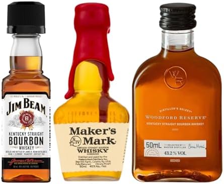 Bourbon Miniature Trio Discovery Gift Set | Jim Beam, Woodford Reserve & Maker’s Mark | Premium Whisky Gift 3 Miniature Bottles 5cl