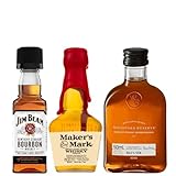 Bourbon Miniature Trio Discovery Gift Set | Jim Beam, Woodford Reserve & Maker’s Mark | Premium Whisky Gift 3 Miniature Bottles 5cl