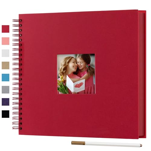 12 x 12 Inch Large DIY Scrapbook Photo Album with Window 80 Pages,Red