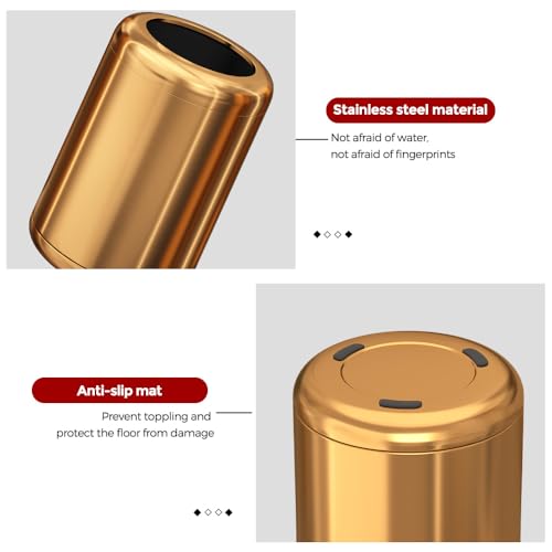 Image of 8L /2.1gal Open Top Garbage Can,Brushed Gold Trash Can,Brass Trash Can for Bathroom,Powder Room,Bedroom,Office (Rose Gold)