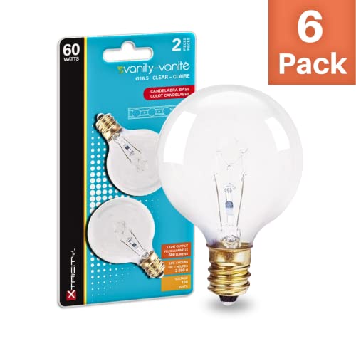 Xtricity 60W Incandescent G16.5 Globe Light Bulb, 600 Lumens, E12 Candelabra Base, Dimmable, 130V, (6 Pack) #TOP1