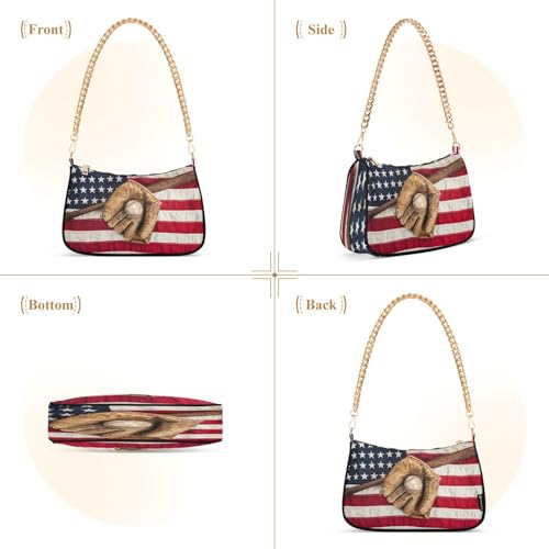 Image of Shoulder Bags for Women American US Flag Independence Day Patriotic Hobo Tote Handbag Small Clutch Purse with Zipper Closure