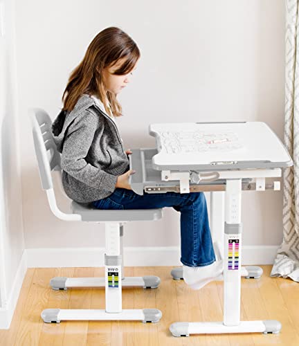 Vivo Gray Height Adjustable Childrens Desk And Chair Set | Kids Interactive Workstation #TOP6
