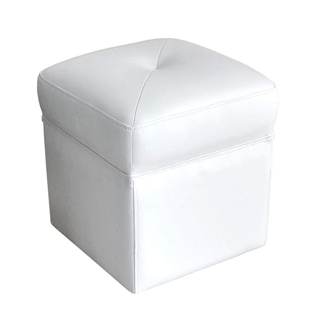 Pouf rectangulaire imperméable en simili cuir blanc et bois