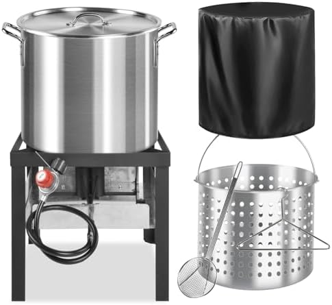 50QT Seafood Boil Pot with 40QT Basket | Dust Cover | 12-Inch Skimmer | Crawfish Boiler & Crab Boil Pot | 110,000BTU Jet-Burner | 20PSI CSA Certified Regulator | Ideal for Outdoor Cooking