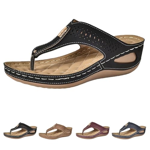 Orthopedic Thong Slippers for Women T-Strap Arch Support Sandals Orthotic Wedges Casual Walking Shoes for Summer Beach Retro Flip Flops Slip On Open Toe Slippers
