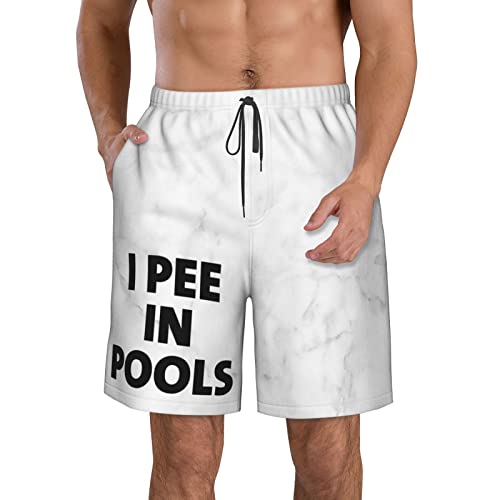 I Pee in Pool Men's Swim Trunks Quick Dry Beach Shorts Swim Shorts with Mesh Lining Swimwear Bathing Suits White-L3