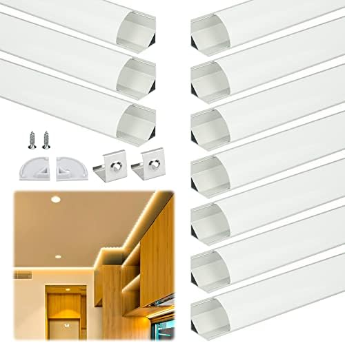 Muzata 10Pack 3.3FT/1M V-Shape LED Channel System with Milky White Cover Lens, Silver Aluminum Extrusion Profile Housing Track for Strip Tape Lights V1SW 1M WW,LV1 LW1