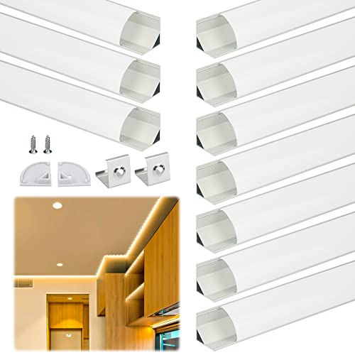 Muzata 10Pack 3.3Ft/1M V-Shape Led Channel System With Milky White Cover Lens, Silver Aluminum Extrusion Profile Housing Track For Strip Tape Lights V1Sw 1M Ww,Lv1 Lw1 #TOP12