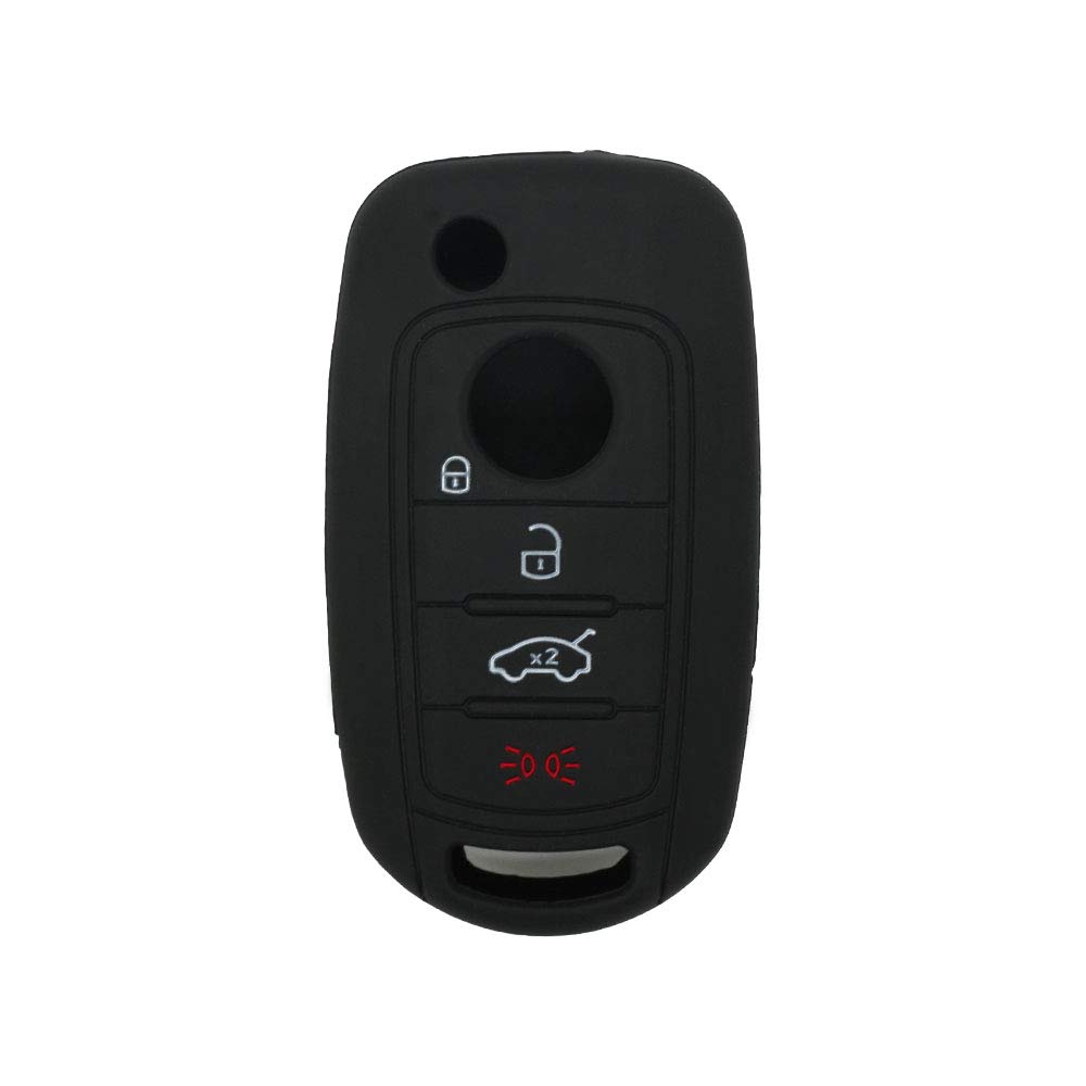 BROVACS Silicone Cover Protector Case Holder Skin Jacket Compatible with FIAT DODGE 4 Button Flip Remote Key Fob CV9262 Black - Image 2