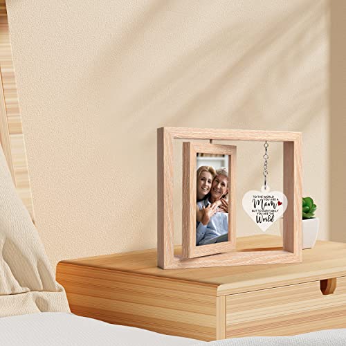 Best Mom Gifts Mothers Day Gifts - Mother Picture Frame Double Sided Display 4X6 Photo With Warm Heart Pendant For Mom Mother-In-Law, Mom Birthday Gifts Wood Mom Tabletop Picture Frame #TOP4